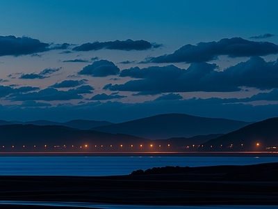 现代新中式乡村 郊区自然风景夜景