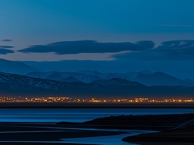 现代新中式乡村 郊区自然风景夜景