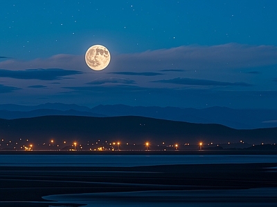 现代新中式乡村 郊区自然风景夜景