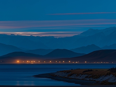 现代新中式乡村 郊区自然风景夜景