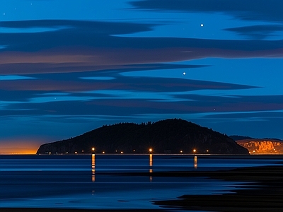 现代新中式乡村 郊区自然风景夜景