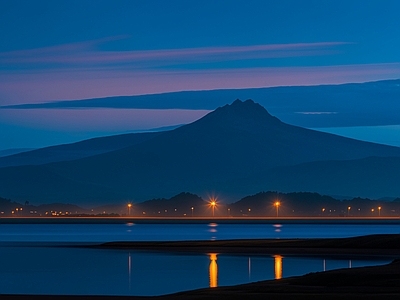 现代新中式乡村 郊区自然风景夜景