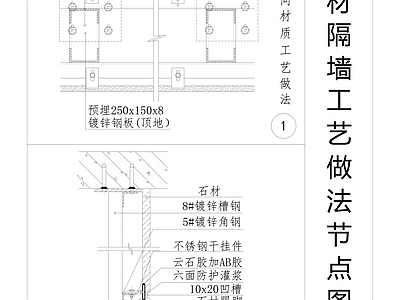 现代墙面节点 石材隔墙工艺做法 石材隔墙大样图 隔墙工艺大样图 施工图