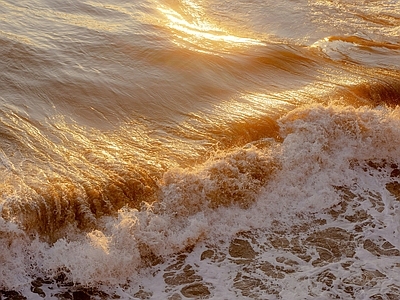 现代风景 海洋 夕阳 浪花 金色