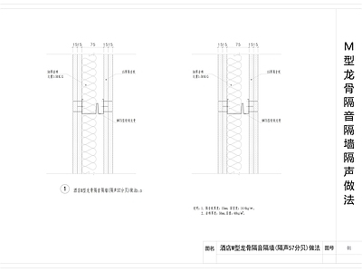 现代墙面节点 M型龙骨隔音隔墙 施工图