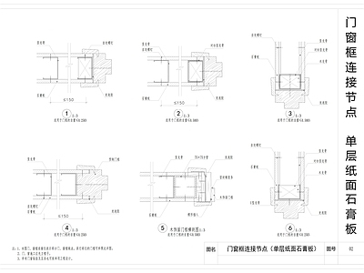 现代墙面节点 框连接节点 单层纸面石膏板节 轻钢龙骨隔墙 施工图