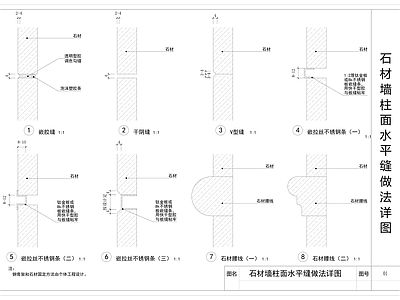 现代墙面节点 石材粘贴法嵌缝 图 施工图