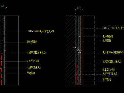 现代墙面节点 瓷砖湿贴节点 瓷砖挂铜丝湿挂 墙砖节点 施工图