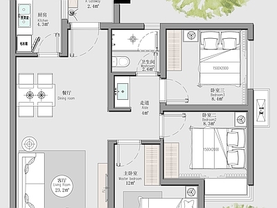 现代整体家装空间 78㎡样板房 平面布置图 小户型 施工图