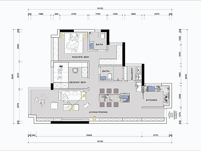 现代整体家装空间 小户型 施工图