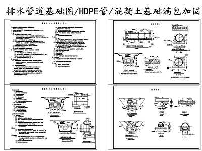 给排水节点详图 排水管道基础图 混凝土基础满包 HDPE管基础图 施工图