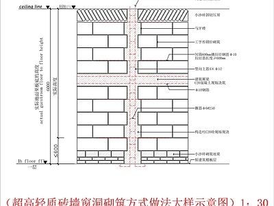 现代墙面节点 构造柱轻质砖墙 施工图