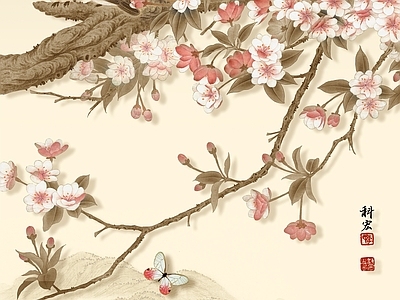 新中式中式挂画 字画 花开富贵 花鸟画 壁纸壁布壁画