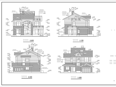 新中式美式别墅建筑 独院别墅建筑 自建房 独栋别墅 三层 施工图