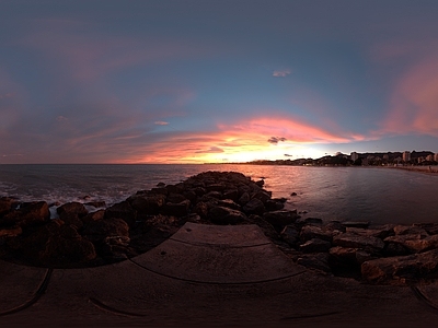 现代中古天空HDR 宇宙星空HDR 火烧云晚霞朝霞 彩色天空 滨海小镇 海边步道