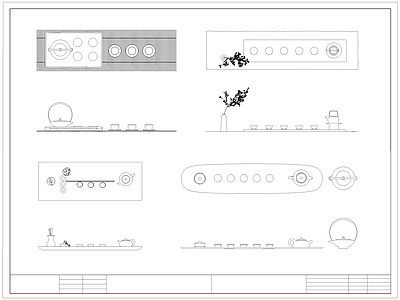 中式厨房设施 茶壶 茶具 施工图