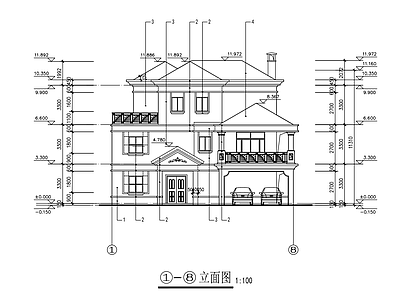 现代别墅建筑 独栋别墅 带车库可听2辆车 建筑 施工图