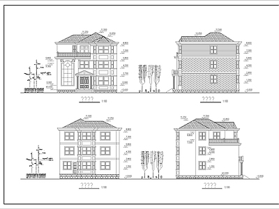 欧式简欧别墅建筑 欧式三层别墅 自建房 施工图