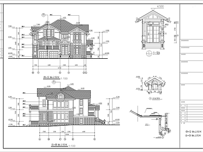 欧式别墅建筑 欧式三层别墅 自建房 独栋别墅 施工图