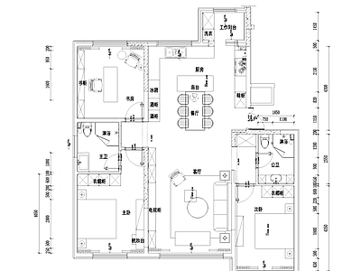 户型优化 两卫 室内家装平面 施工图