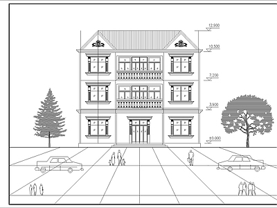 欧式别墅建筑 欧式别墅 三层 自建房 施工图