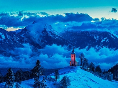 现代风景 雪 傍晚 夜幕 雪景