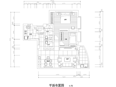 现代慧景城两室一厅两卫平层室内家装 施工图