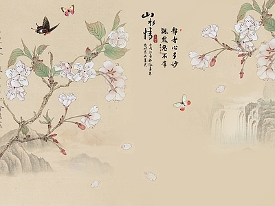 新中式中式挂画 水墨画 字画 壁纸壁布壁画 水花鸟画