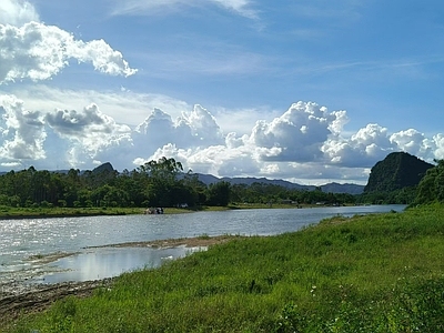 现代风景 河流 天空 云朵 远