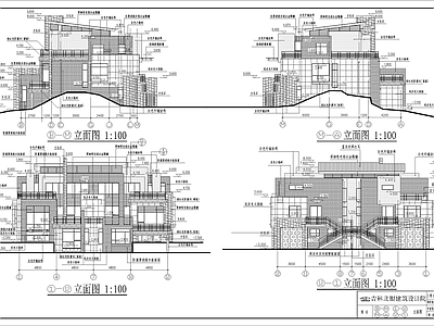 现代别墅建筑 现代三层别墅 自建房 独栋别墅 施工图