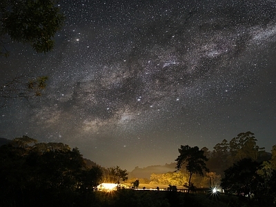 现代风景 自然风景 村夜景 星空 背景