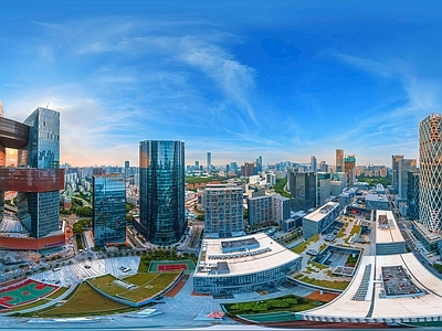 现代简约城市HDR 科技城市中心 城市半空全景 城市外景