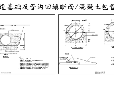 给排水节点详图 管道基础回填断面 混凝土包管加固图 施工图