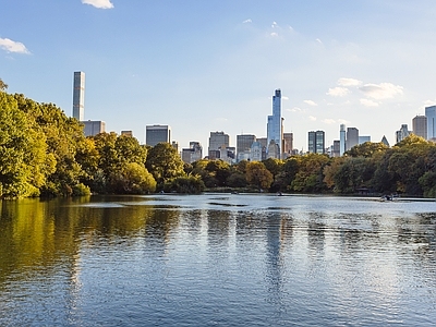 现代城市外景 城市 高楼 湖边 景观 天空