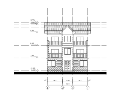 现代别墅建筑 自建房 三层 施工图