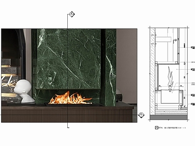 现代墙面节点 嵌入式壁炉 格栅地台 电子壁炉 石材壁炉 展示地台 施工图
