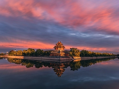 新中式中式天空外景 夕阳天空 黄昏天空 彩霞中式建筑风景