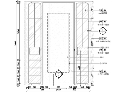 现代墙面节点 中餐端景造型大样 施工图