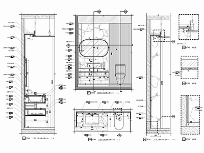 现代卫浴节点 洗手台及墙面石材 盥洗台 镜子节点 墙面石材拉槽 施工图