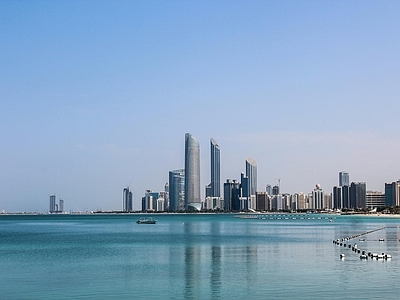 现代极简城市外景 城市外景 海边 楼房建筑 蓝天 天空