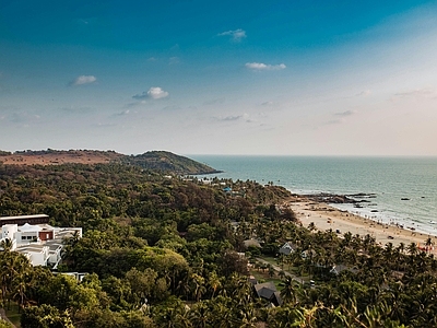 现代极简风景 海边别墅风景 树林 园林 蓝天白云