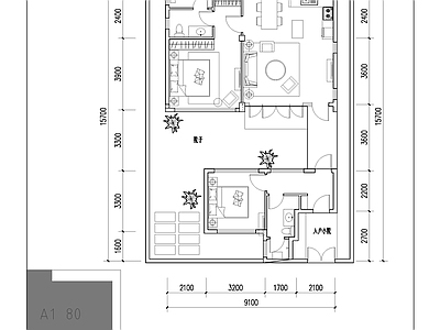 新中式中式别墅建筑 85平米合院别墅 度假别墅户型方案 中式合院户型 施工图