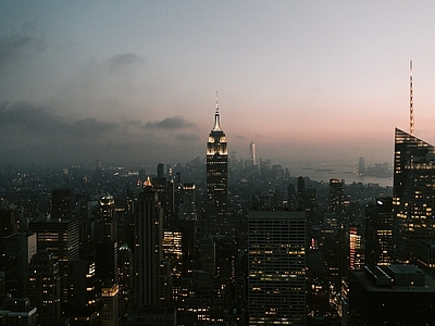 现代城市外景 夜晚城市 夕阳天空 高层建筑 清晨 晚霞