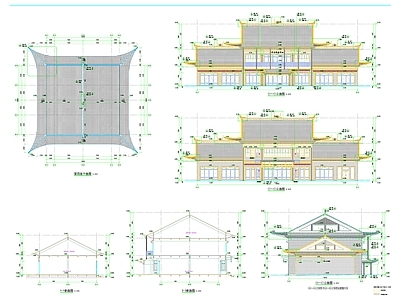 新中式中式古建 展示厅 仿古商业街 仿古餐厅建筑 新中式建筑 施工图