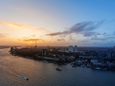 现代城市外景 城市晚霞外景 夕阳天空 海边城市 鸟瞰 夜晚城市