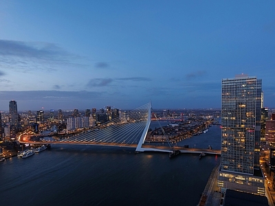 现代城市外景 海边城市夜景 高架桥 海湾 高层建筑 夜晚天空