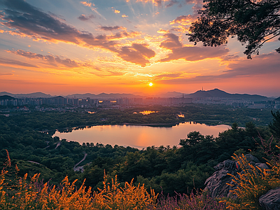 现代天空外景 黄昏傍晚城市外景