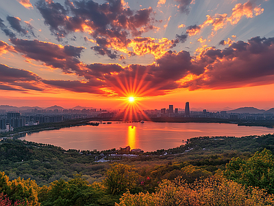 现代天空外景 黄昏傍晚城市外景