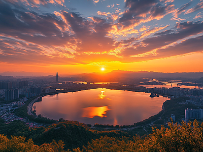 现代天空外景 黄昏傍晚城市外景