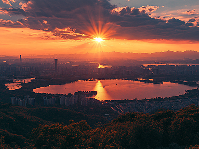 现代天空外景 黄昏傍晚城市外景